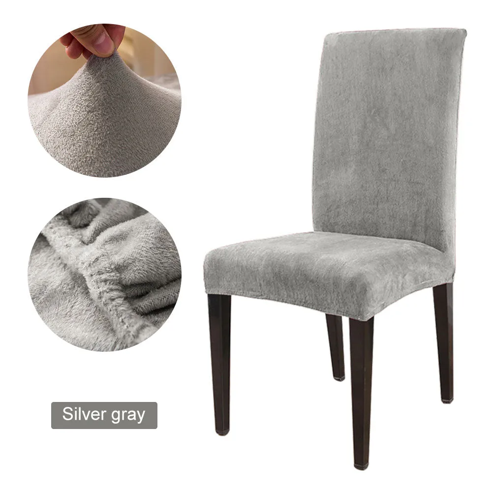 Slipcover 1/2/4/6pcs Solid Color Chair Cover Soft Fox Pile Fabric Chair Covers For Kitchen Dining Room Wedding Banquet Hotel