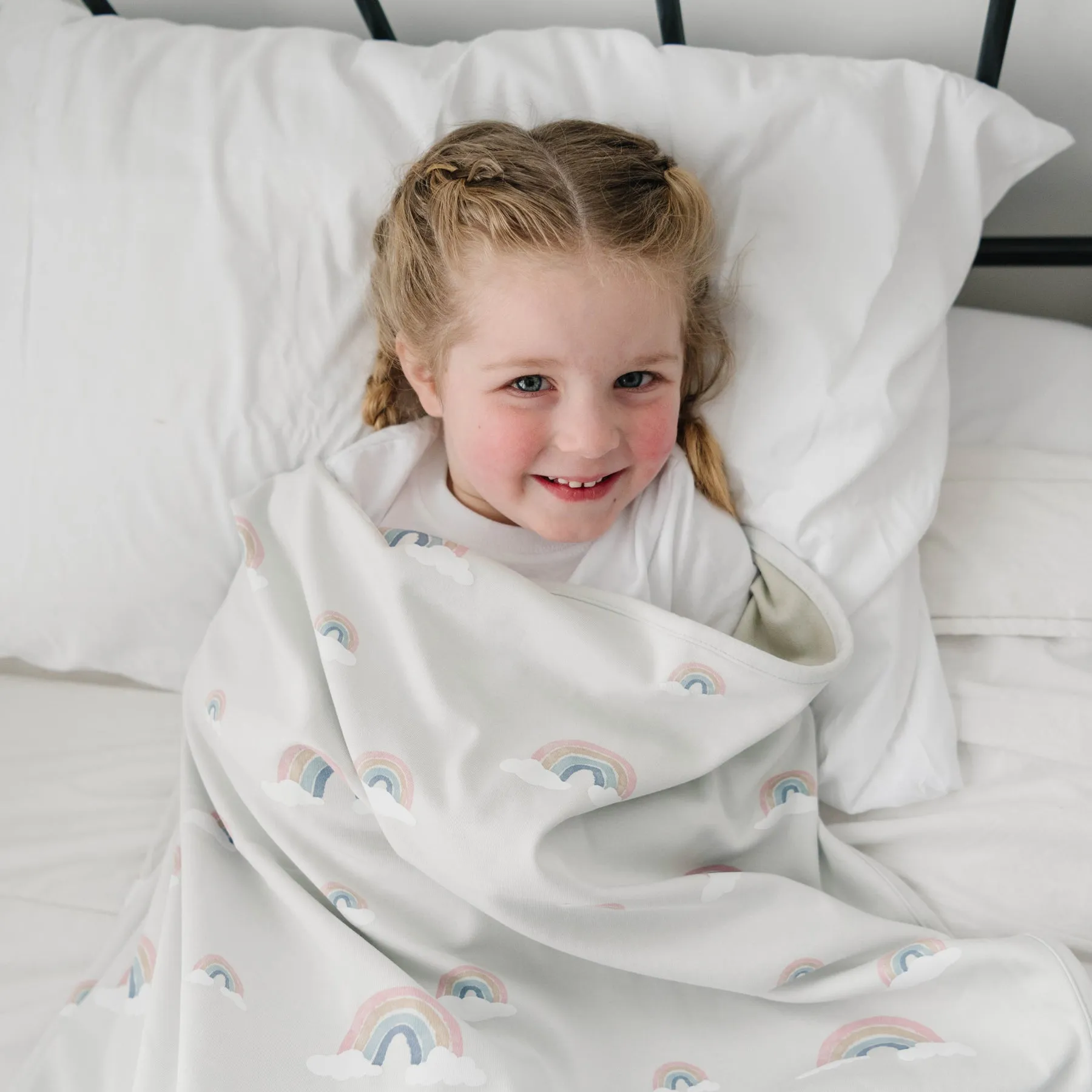 Toddler Blanket, 4 Season Merino Wool & Organic Cotton Blanket, 52.5" x 40", Rainbow