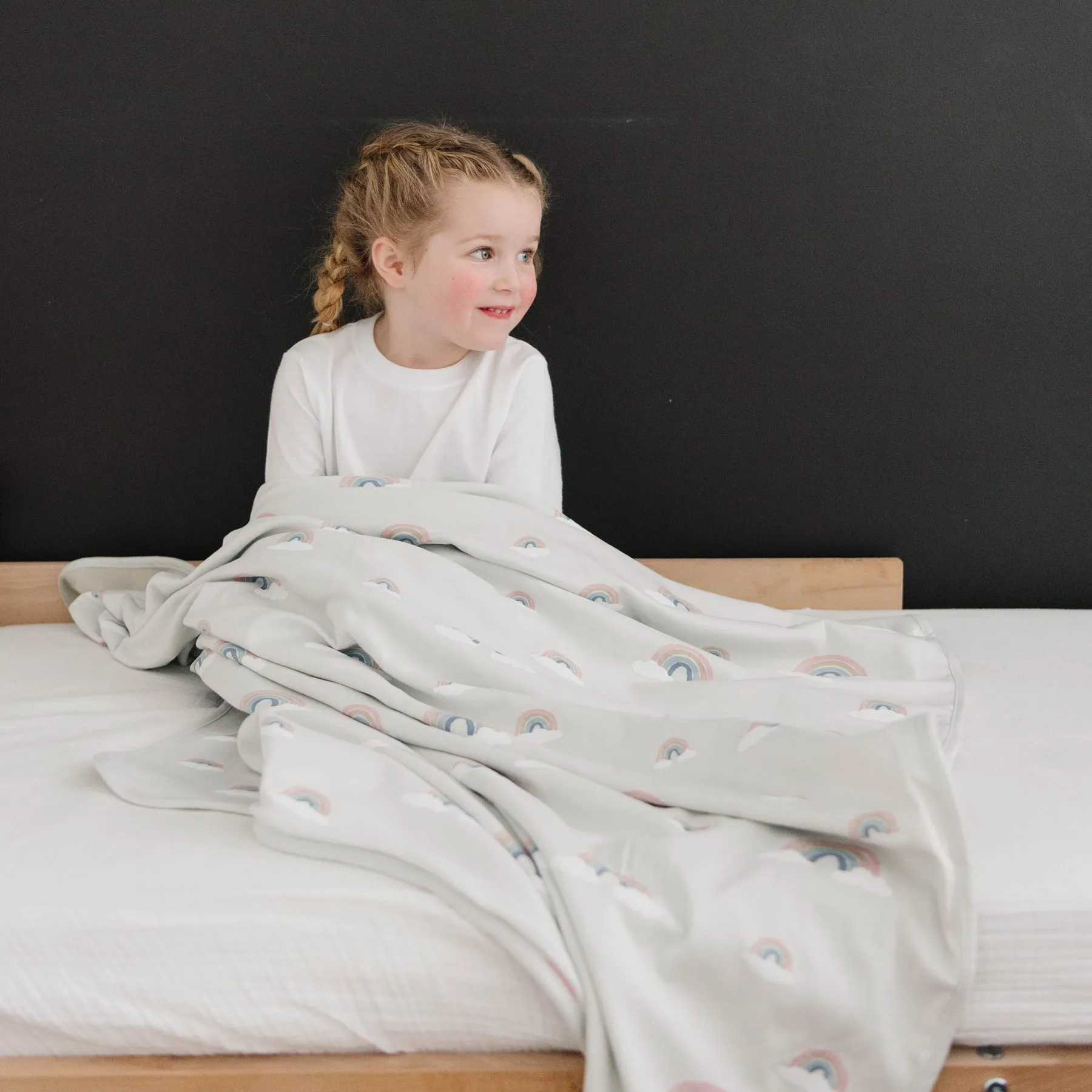 Toddler Blanket, 4 Season Merino Wool & Organic Cotton Blanket, 52.5" x 40", Rainbow