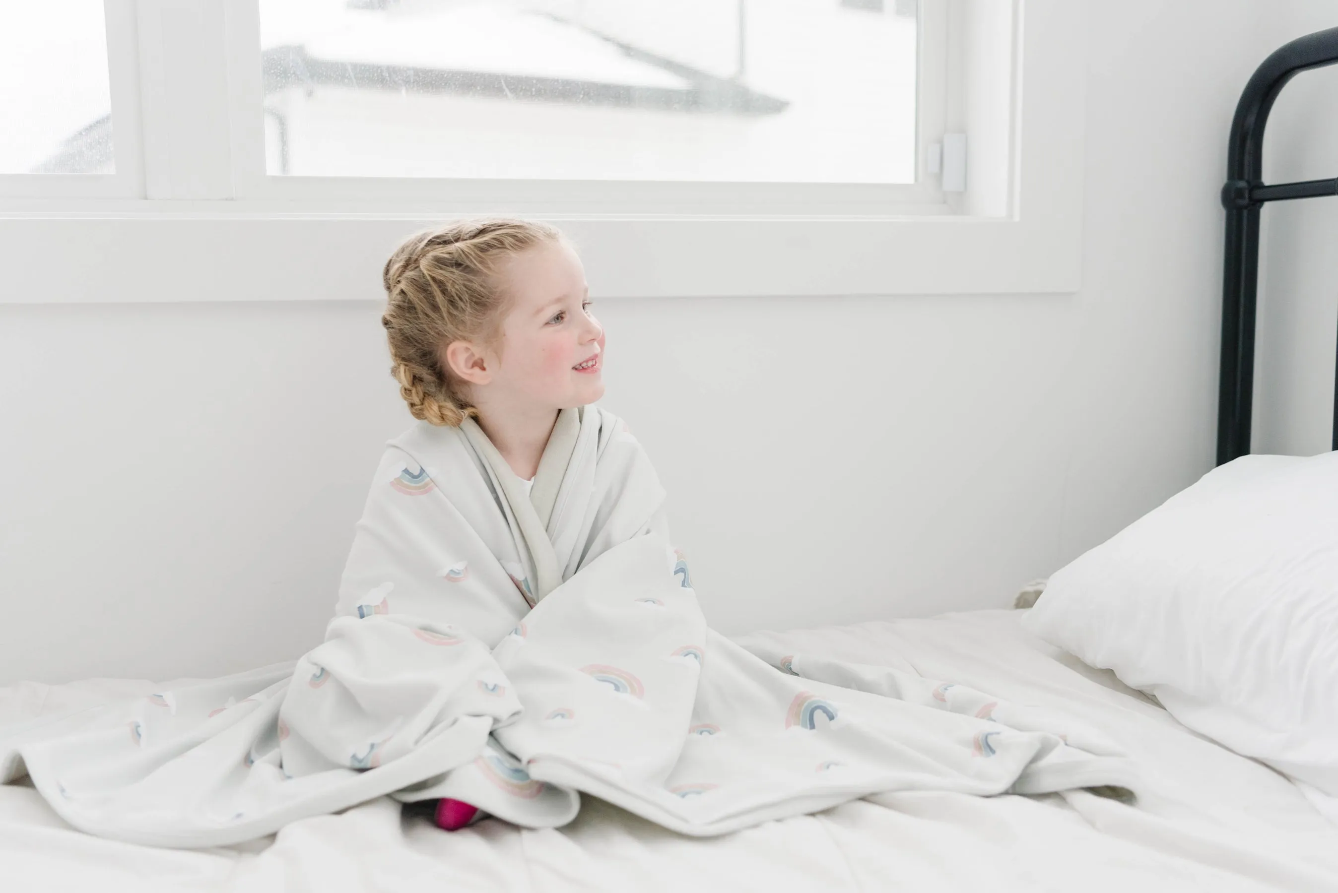 Toddler Blanket, 4 Season Merino Wool & Organic Cotton Blanket, 52.5" x 40", Rainbow