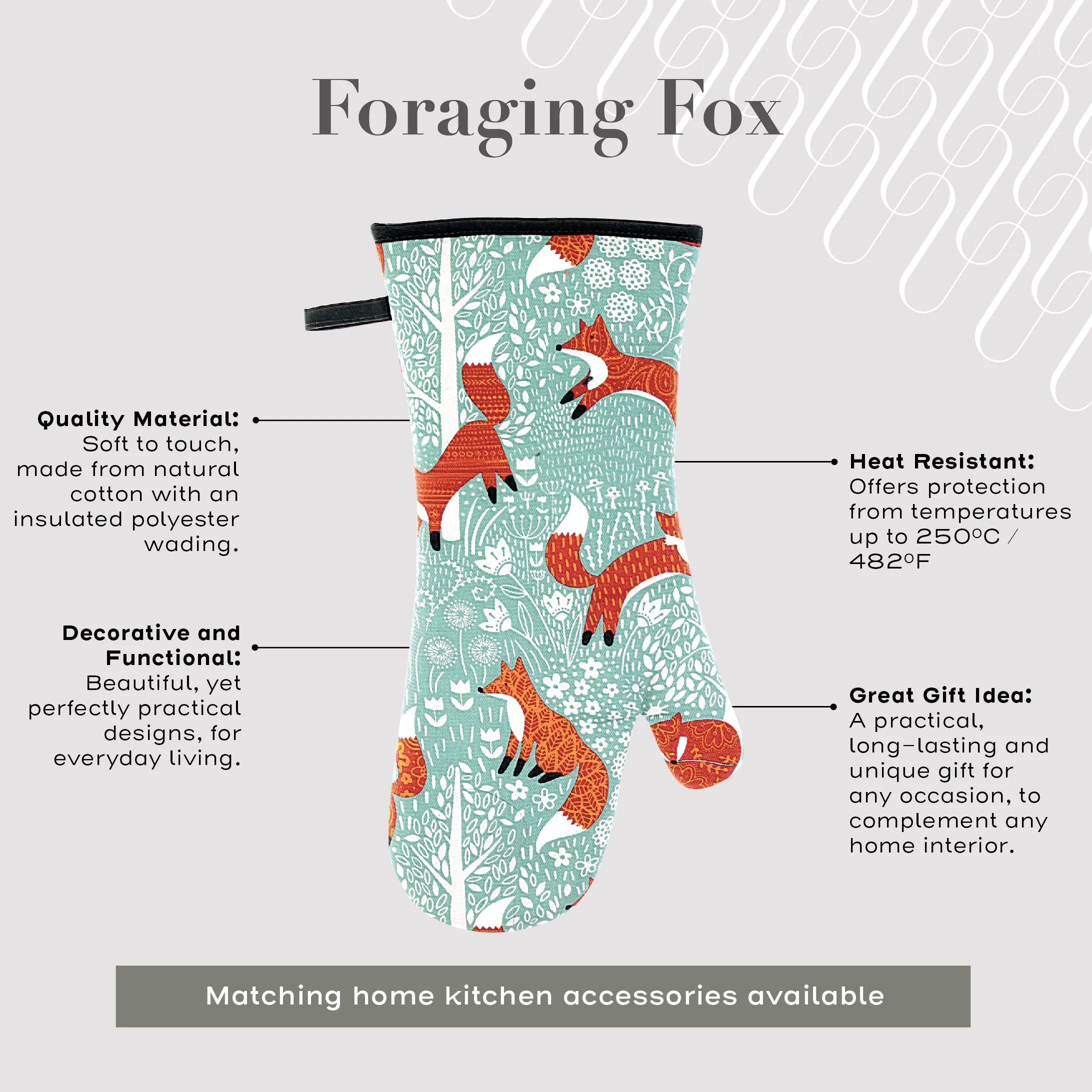 Ulster Weavers Gauntlet Single Oven Glove - Foraging Fox (100% Cotton Outer; 100% Polyester wadding; CE marked, Blue)