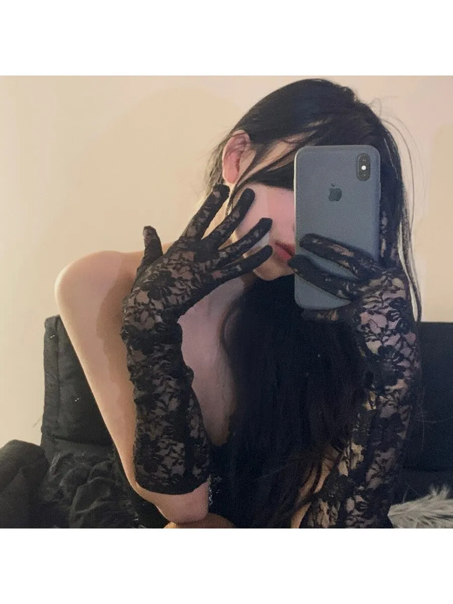 Vintage Style Long Black Net Yarn Lace Gloves For Bridal, Lolita, Sexy Lady, Wedding Photo Props, White Arm Sleeves