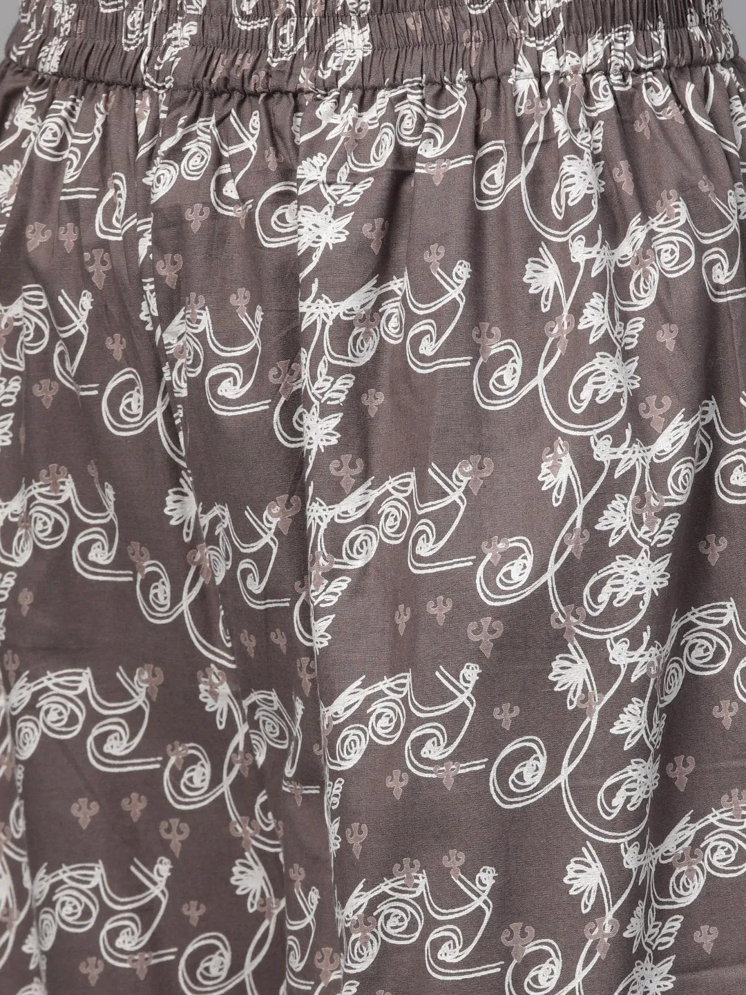 Women Beige & Off White Straight Floral Printed Kurta And Palazzos Set