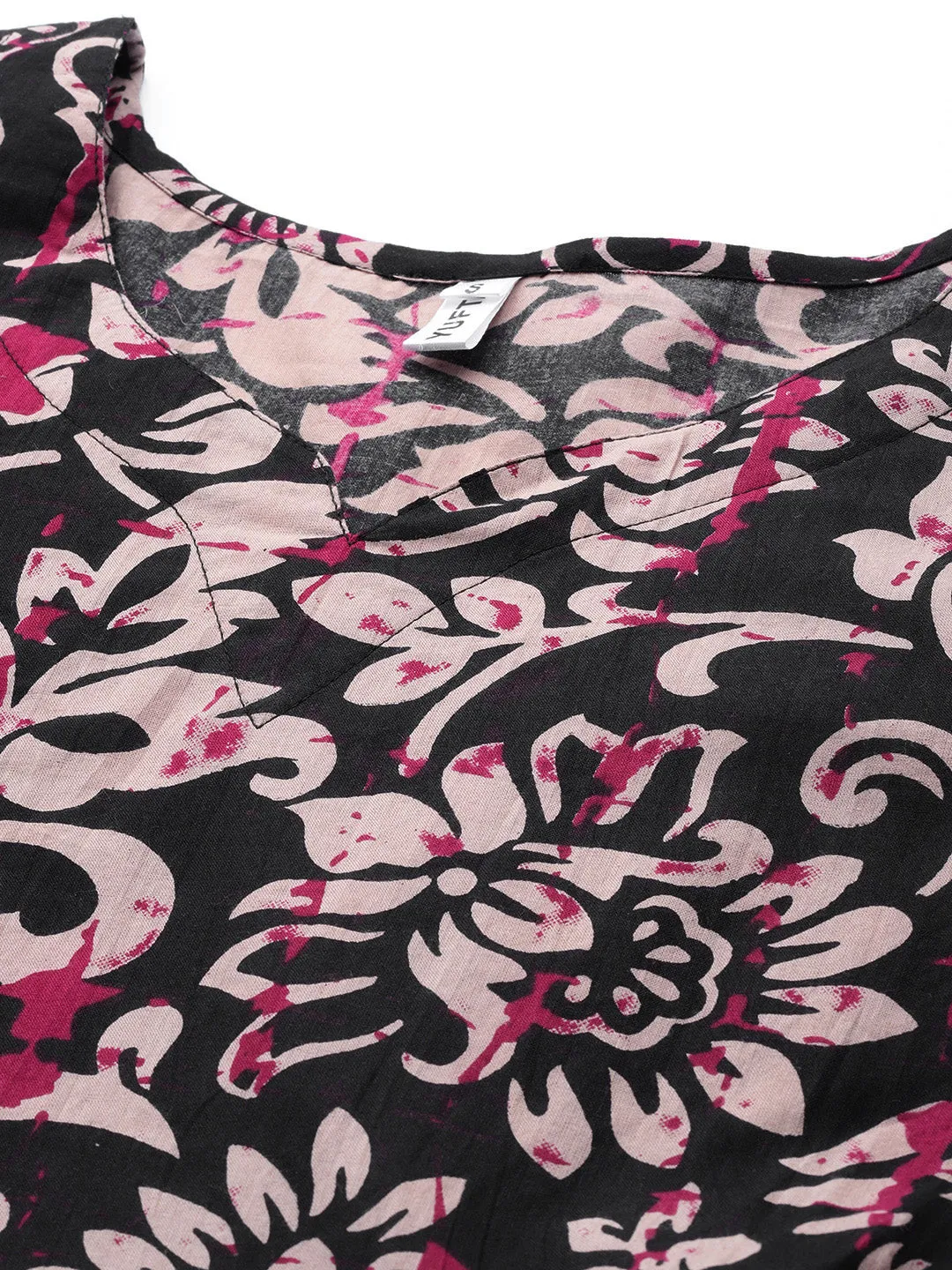Women Black Gotta Patti Pure Cotton Kurta With Sharara & Dupatta