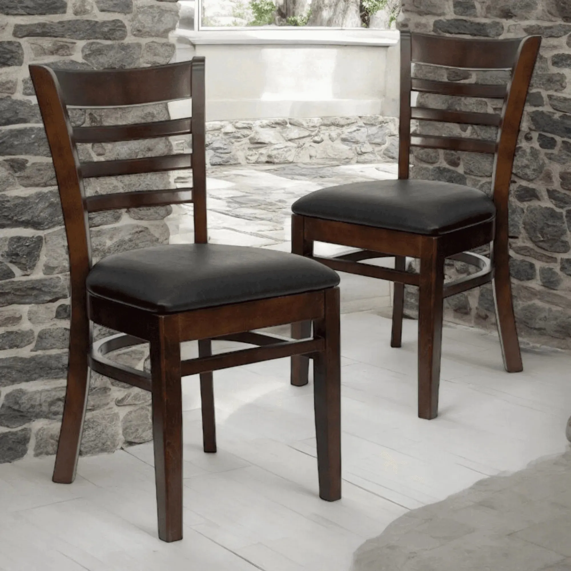 Wooden Twist Clumsy Ladder Back Restaurant Cafe Dining Chair Walnut Wood, Armless Comfortable Seating for Kitchen or Dining Room