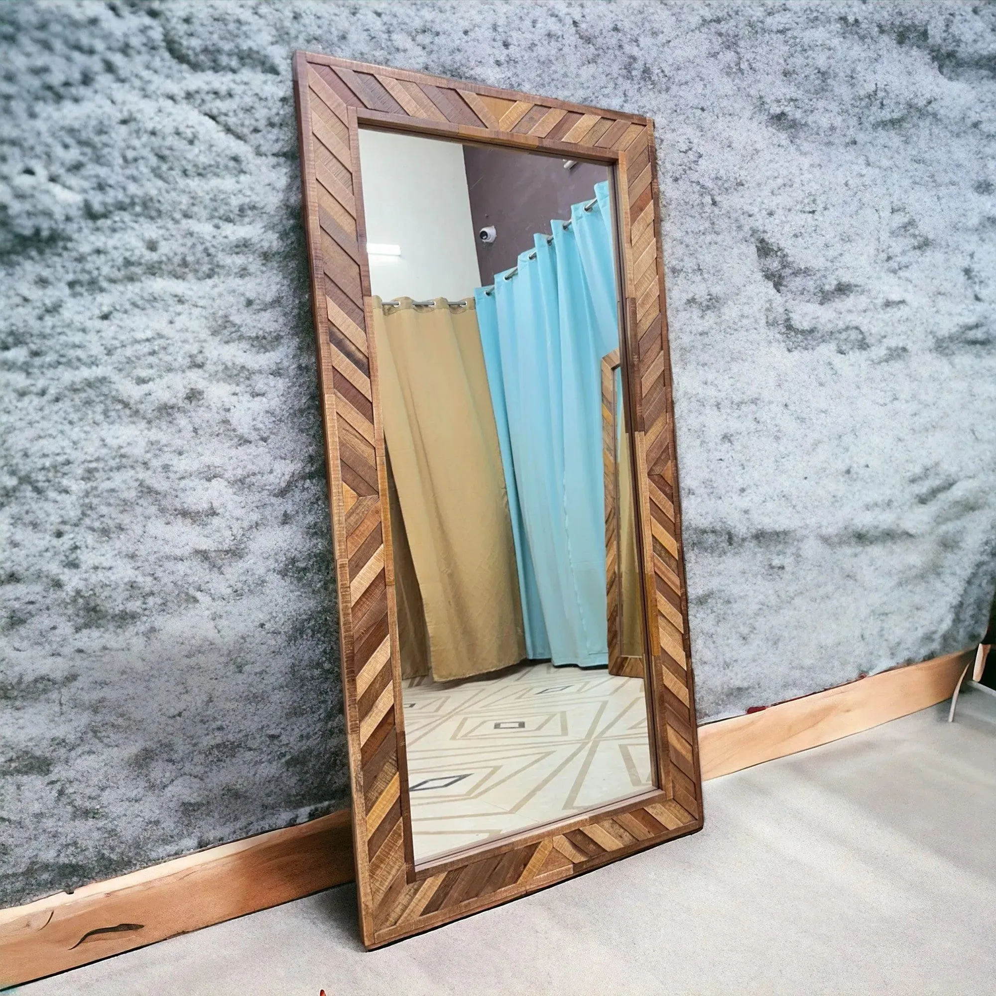 Wooden Twist Nuzzle Traditional Rectangular Hand-Carved Mango Wood Decorative Wall Standing Frame Mirror (60 x 24 inch)