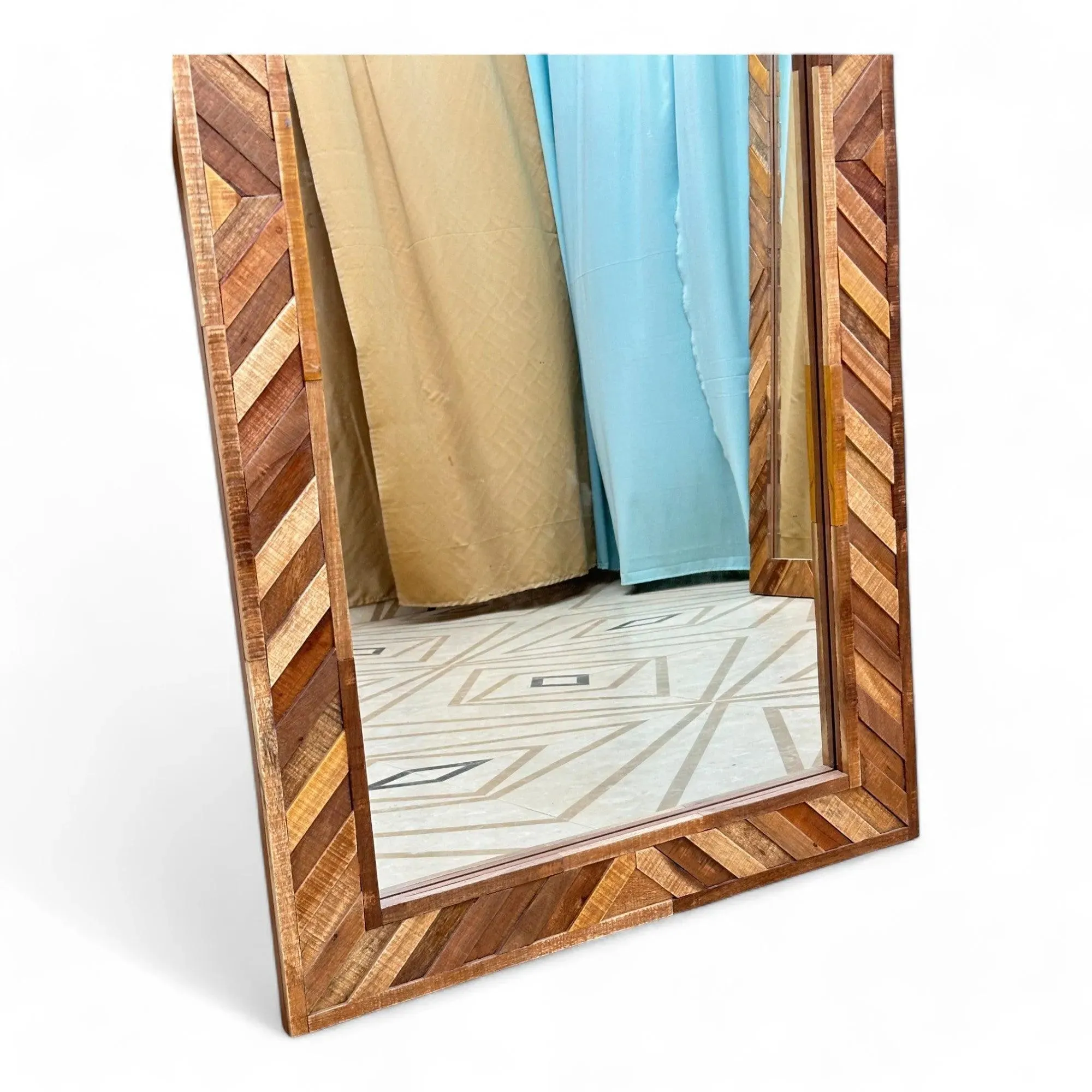 Wooden Twist Nuzzle Traditional Rectangular Hand-Carved Mango Wood Decorative Wall Standing Frame Mirror (60 x 24 inch)
