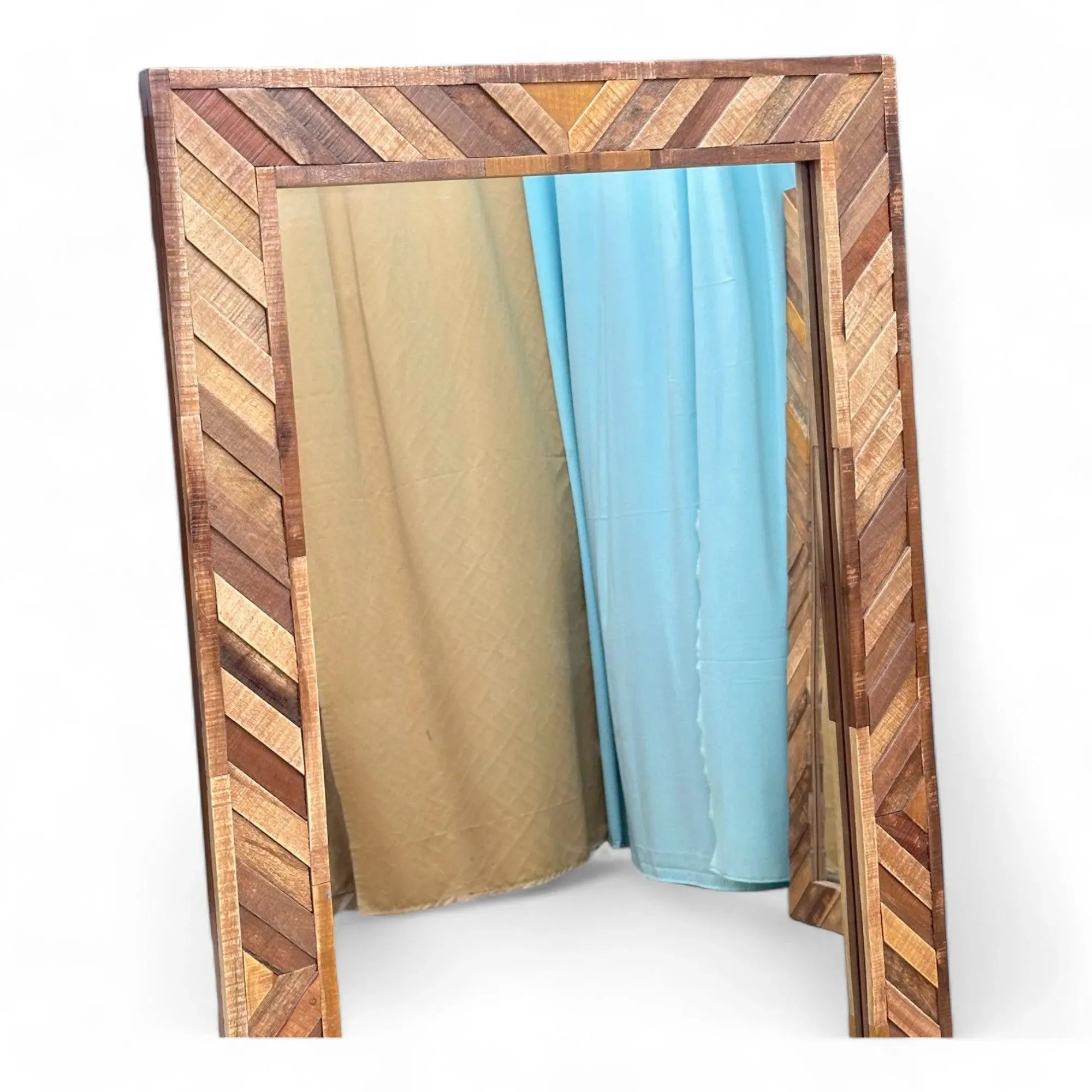 Wooden Twist Nuzzle Traditional Rectangular Hand-Carved Mango Wood Decorative Wall Standing Frame Mirror (60 x 24 inch)
