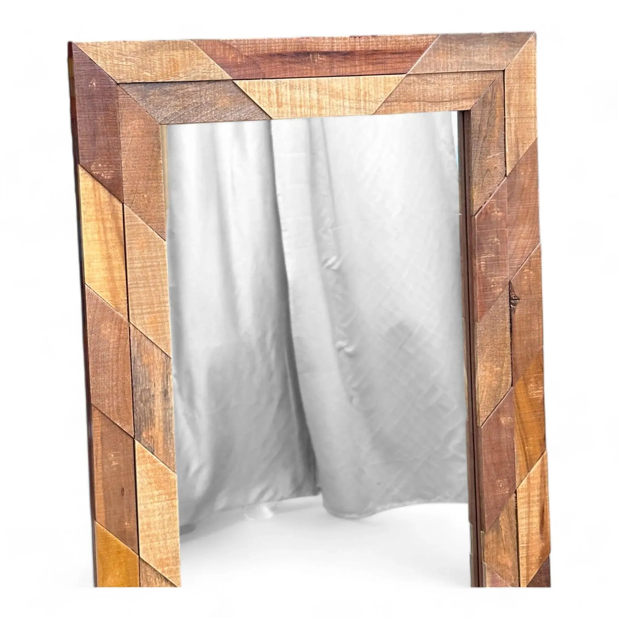 Wooden Twist Nuzzle Traditional Rectangular Hand-Carved Mango Wood Decorative Wall Standing Frame Mirror (72 x 24 inch)