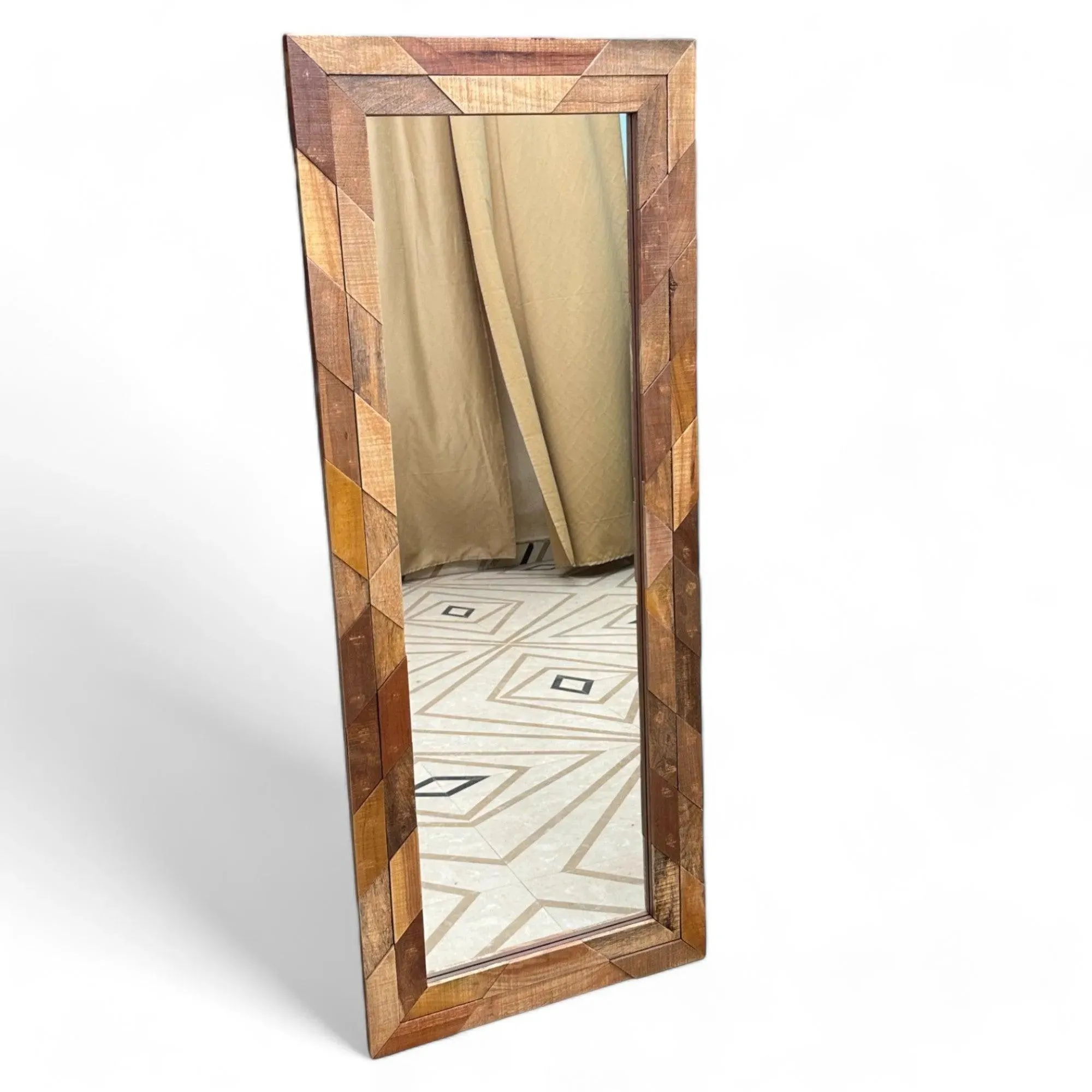 Wooden Twist Nuzzle Traditional Rectangular Hand-Carved Mango Wood Decorative Wall Standing Frame Mirror (72 x 24 inch)