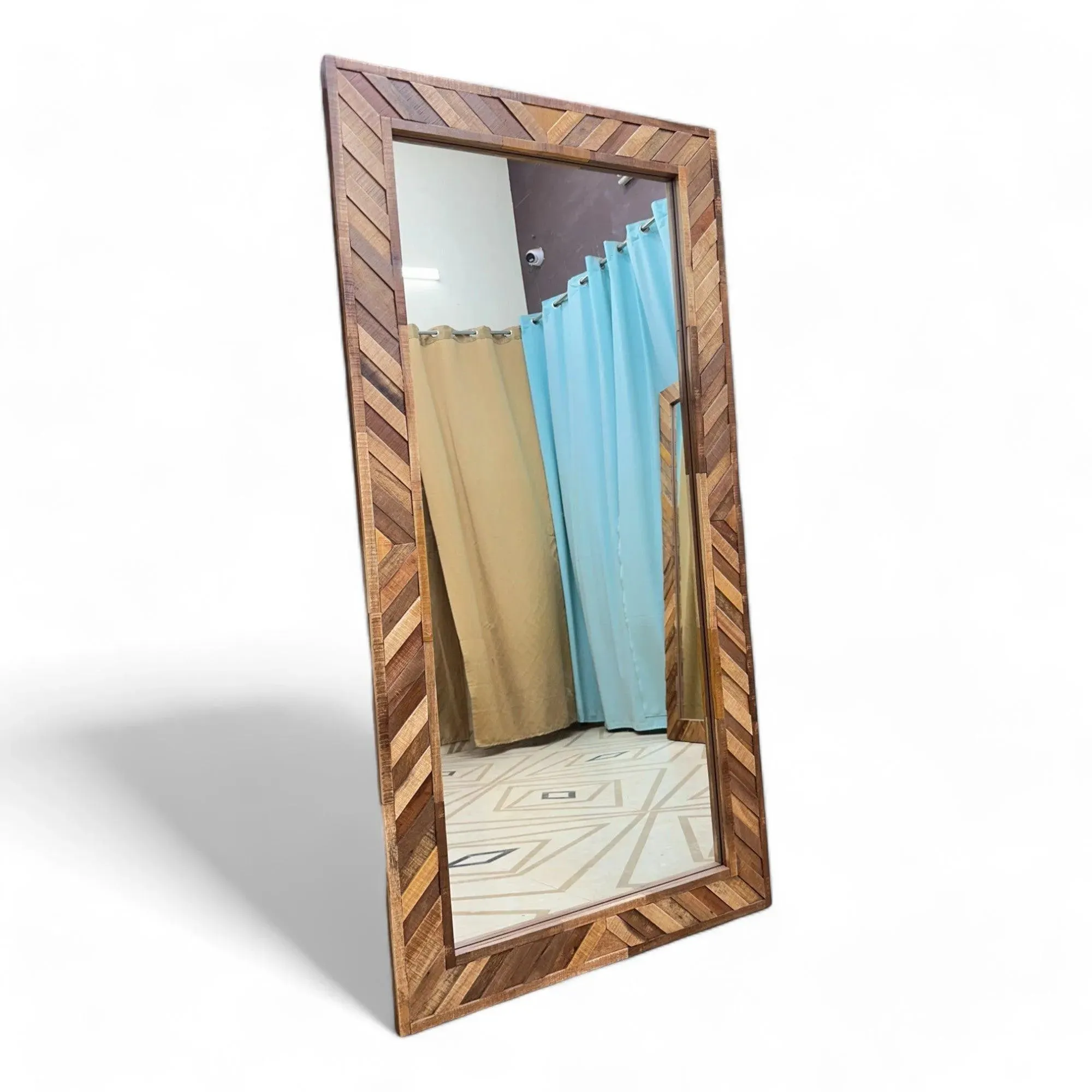Wooden Twist Nuzzle Traditional Rectangular Hand-Carved Mango Wood Decorative Wall Standing Frame Mirror (72 x 24 inch)