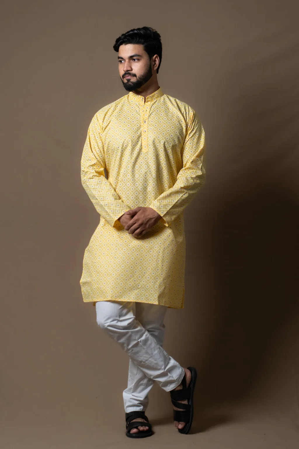 YELLOW PRINTED KURTA PAJAMA