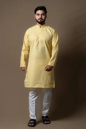 YELLOW PRINTED KURTA PAJAMA