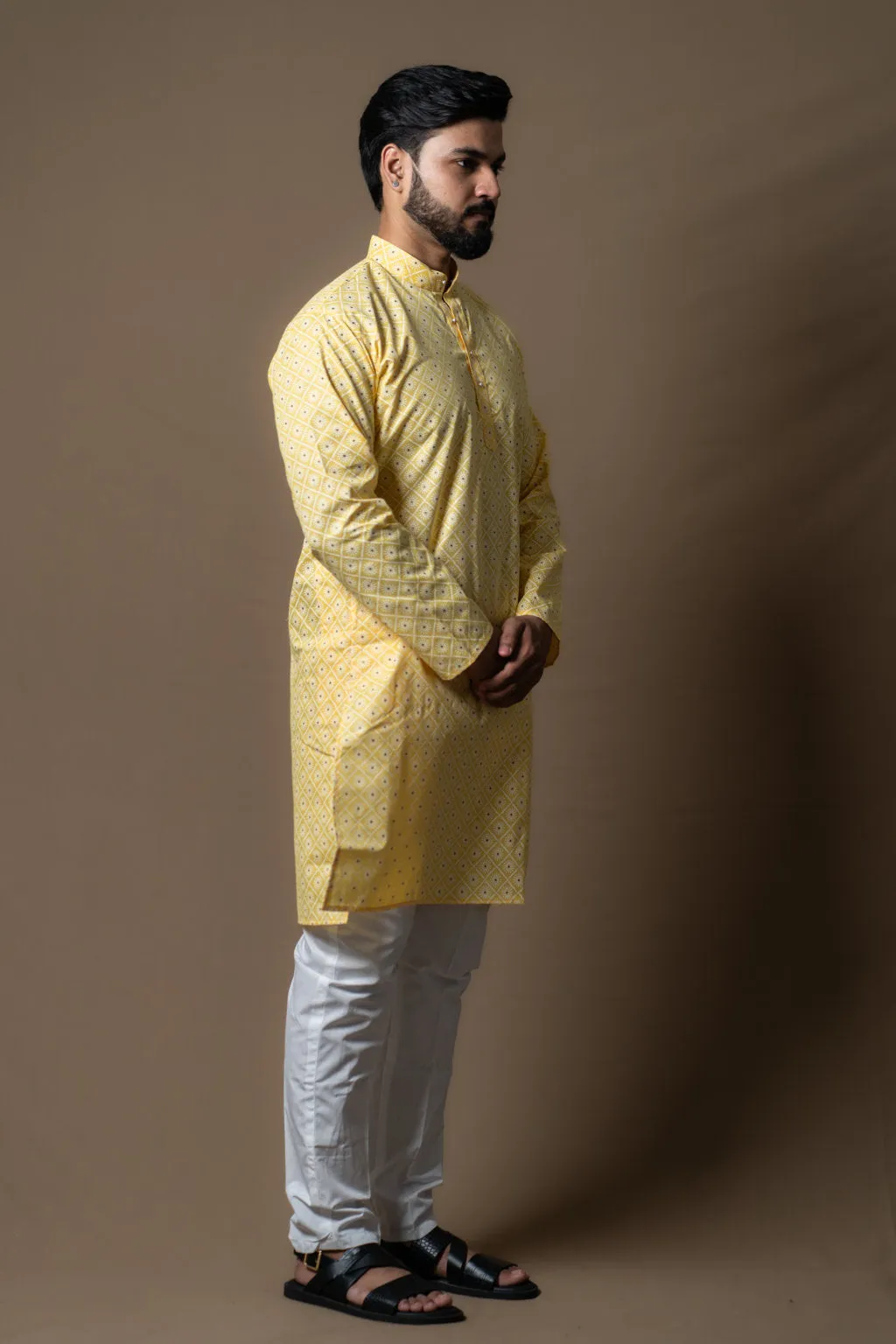YELLOW PRINTED KURTA PAJAMA