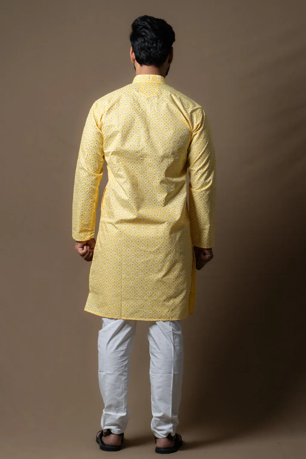 YELLOW PRINTED KURTA PAJAMA