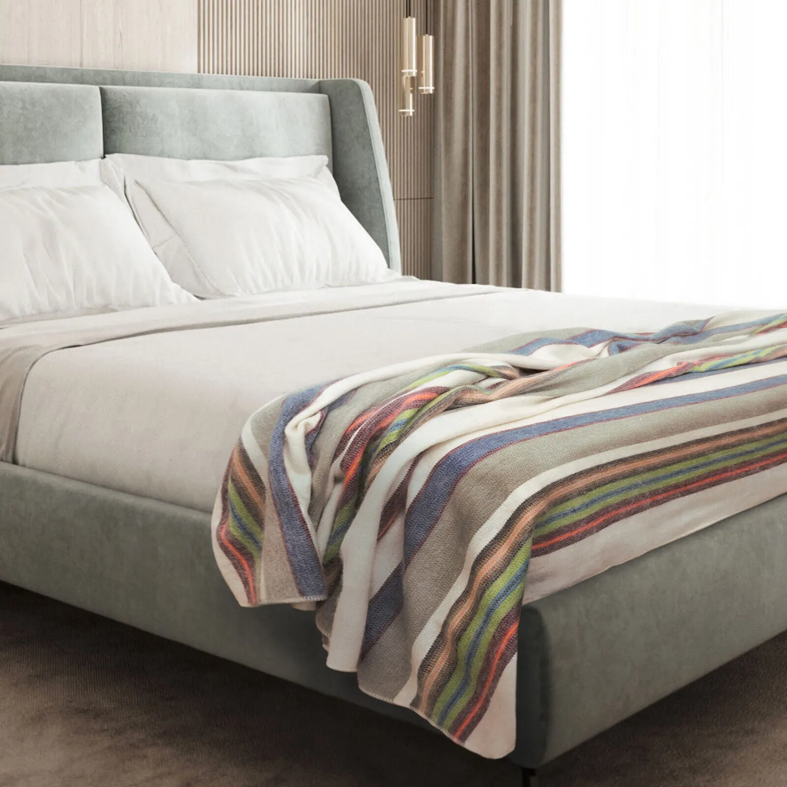 Zuro - Baby Alpaca Wool Throw Blanket / Sofa Cover - Queen 95 x 67 in - pastel colors